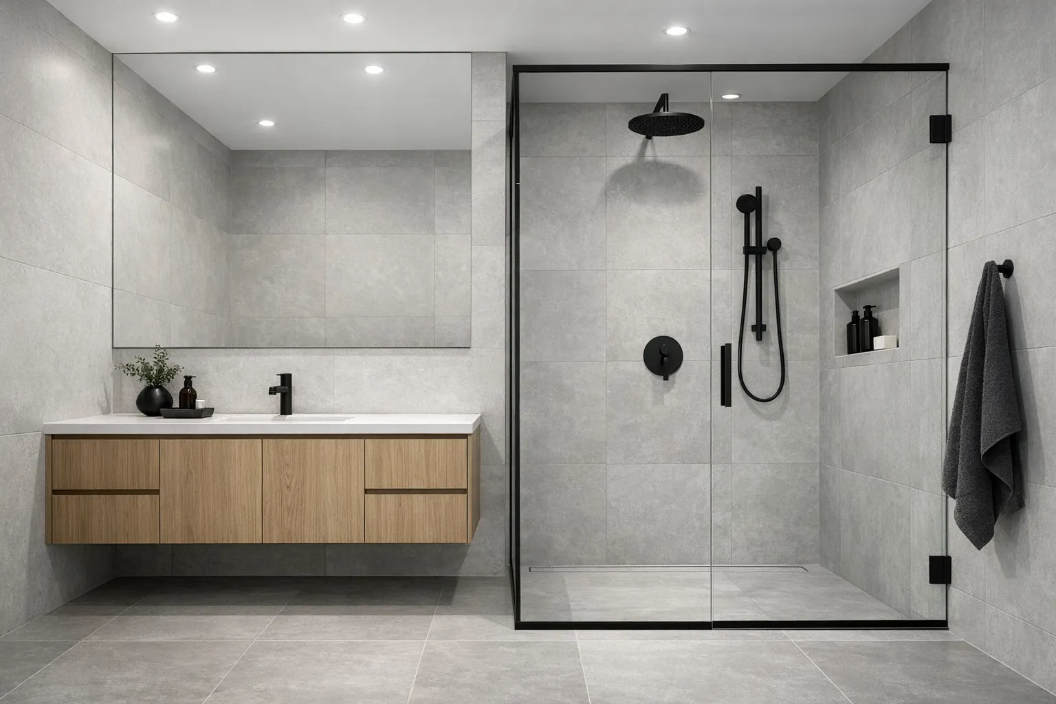 Modern minimalist bathroom with floating vanity