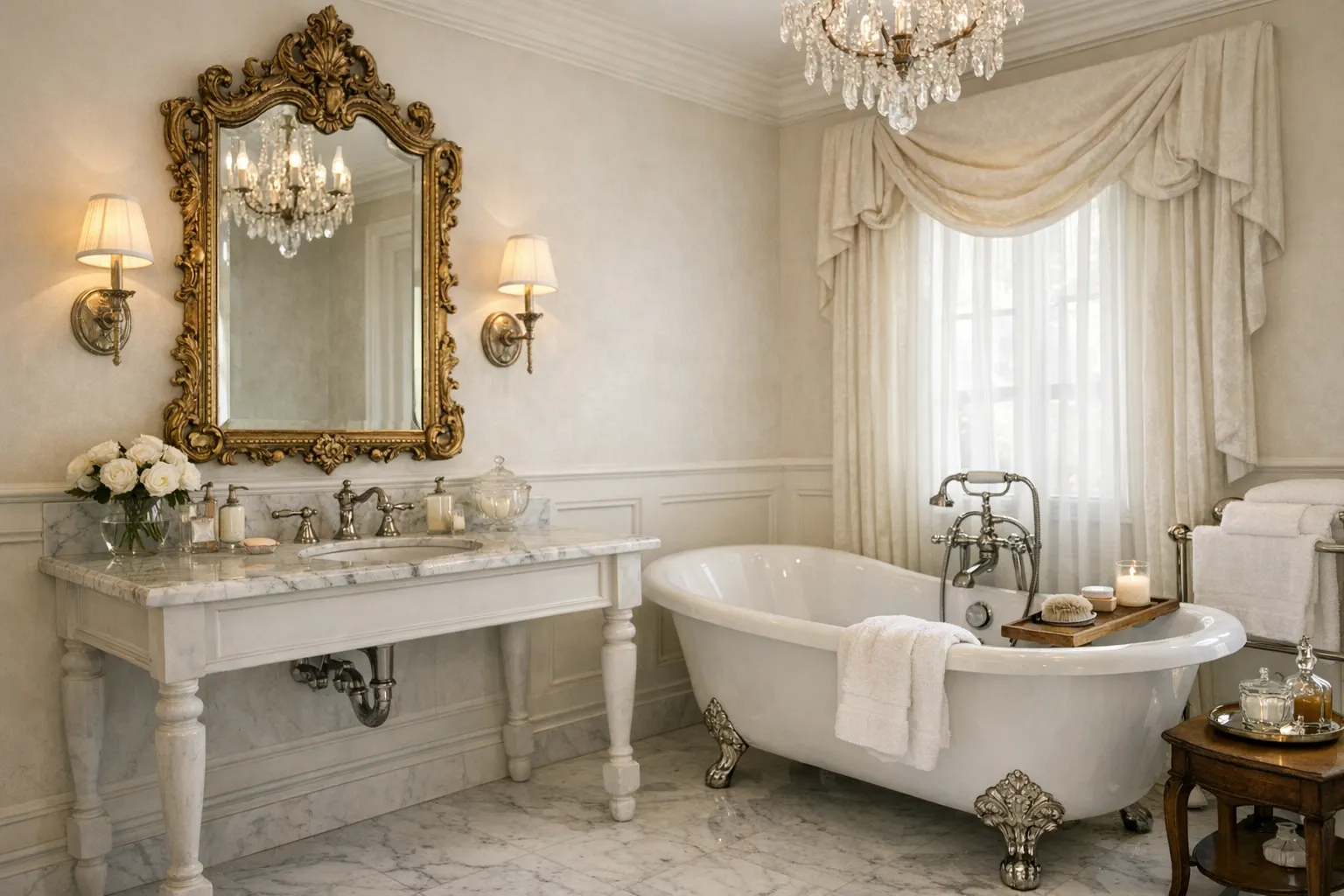 Traditional elegant bathroom with classic fixtures