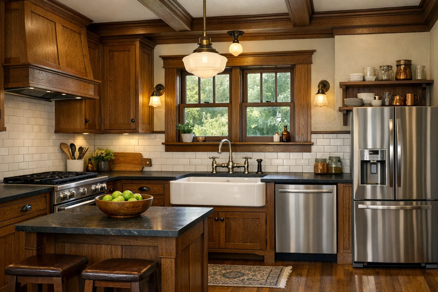 Historic home kitchen blending modern amenities with period details