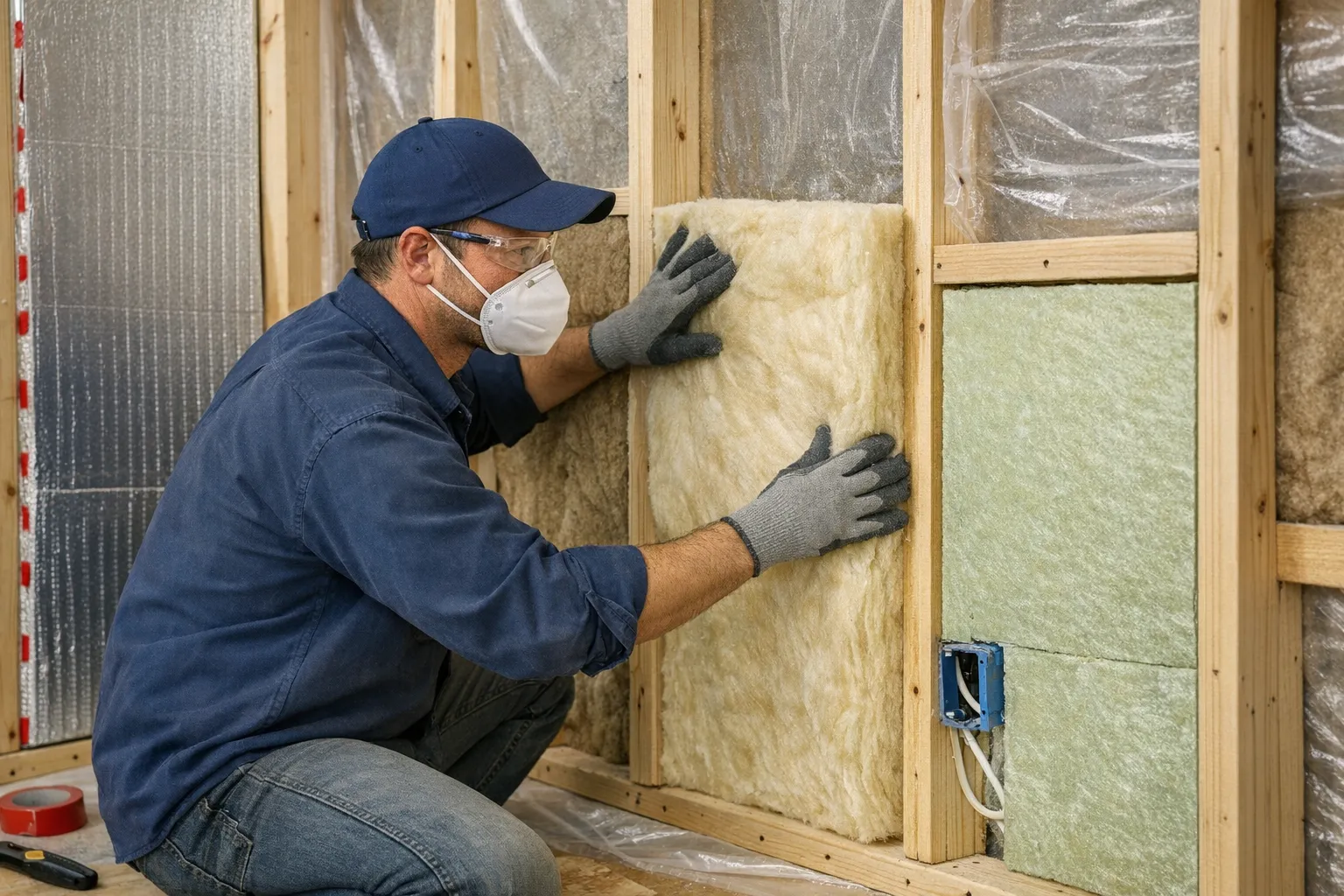 Professional insulation installation in home walls