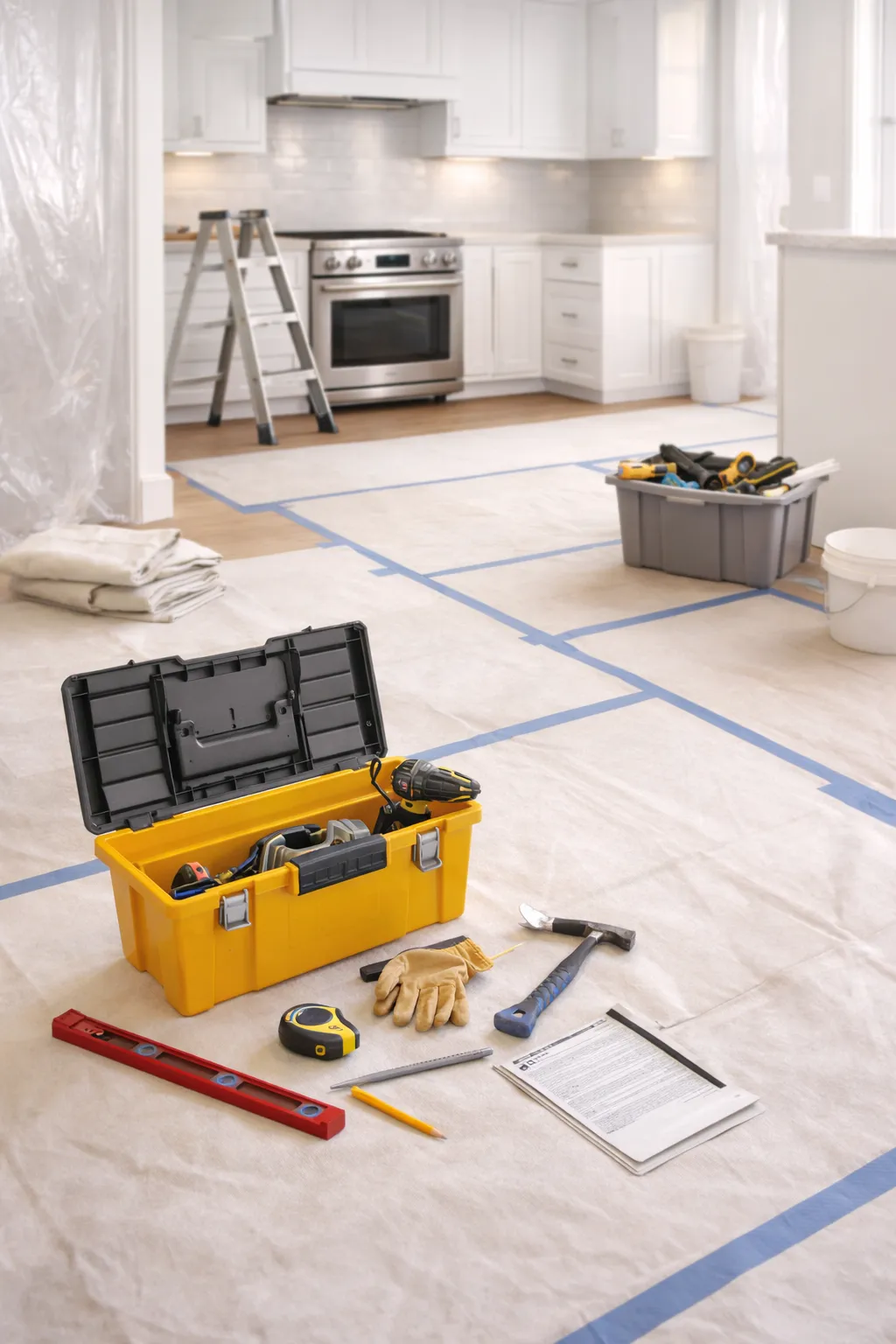 Clean and organized renovation work area